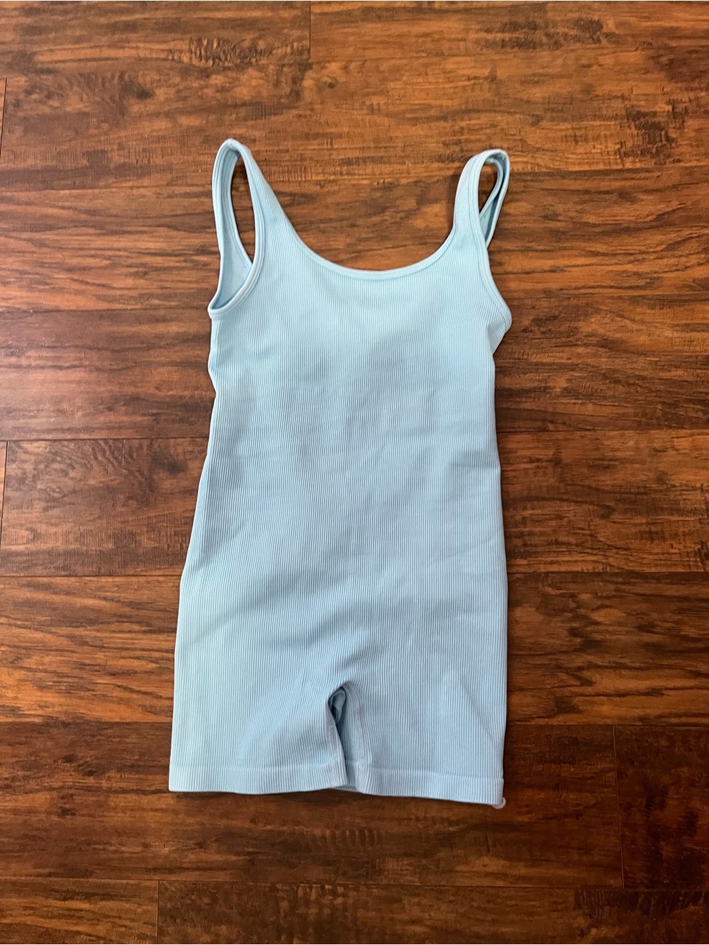 SHEIN Light Blue Ribbed Tank One-Piece Romper